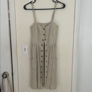 Linen Beige Button-Down Dress